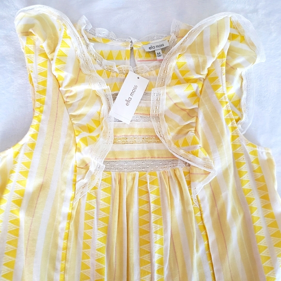 ELLA MOSS Empire Yellow Kinslee Short Flutter Sleeve Lace Trim Blouse—NWT—L - Picture 6 of 15